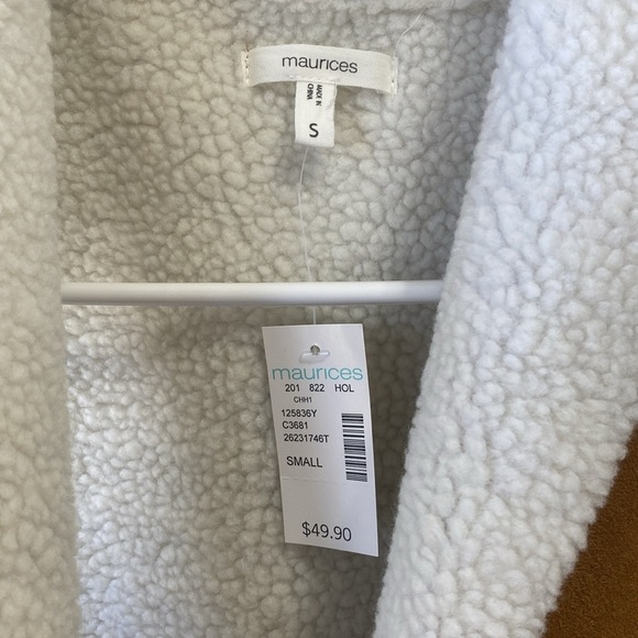 🚨Womens Maurices Brown Faux Suede Sherpa Trim Tan Vest - Picture 6 of 9